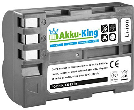 Akku-King Akku kompatibel mit Nikon EN-EL3e, EN-EL3e-2 - Li-Ion 1600mAh - für D700, D50, D100, D90, D80, D300, D70, D70s, D200, D300S, D900