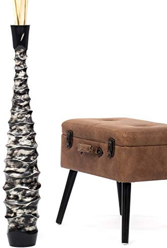 Leewadee Große Deko Bodenvase Für Dekozweige, Hohe Standvase Für Pampasgras, Design Holzvase, 90 cm, Schwarz
