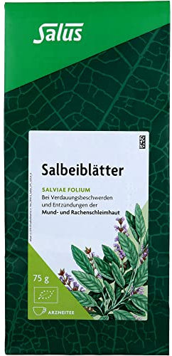 Salus - Salbeiblätter Arzneitee, Salviae folium - Bei Verdauungsbeschwerden und Entzündungen der Mund- und Rachenschleimhaut - 1x 75g Beutel
