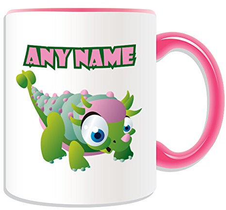 Taza personalizable con diseño de Euoplocephalus (Dinosaurio, opciones de color) – cualquier nombre/mensaje en su taza única, cerámica, Rosa