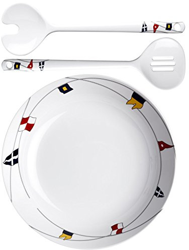 Marine Business Race Salad Bowl and Server, Melamine, Multicolour, 25 x 25 x 7 cm, Pack of 3