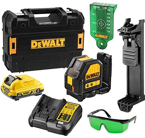 DEWALT 2-Way Self Levelling Cross Line Green Beam Laser with Battery XR 12V 2.0Ah Li-Ion and Charger DCE088D1G