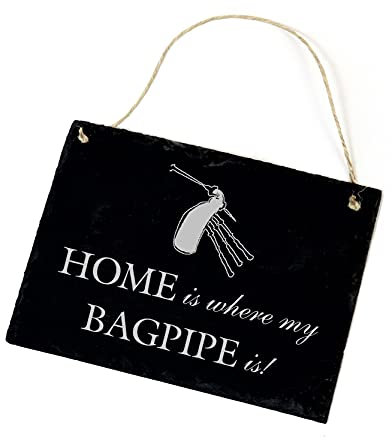 Dudelsack Schild Schiefer graviert - Home is where my bagpipe is - Spruch Schiefertafel 22x16cm | Dekolando