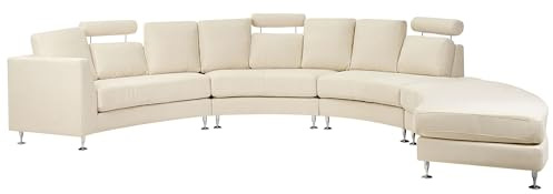 Beliani Sofa Halbkreis Polsterbezug beige verstellbare Kopfstützen mit Ottomane Rotunde