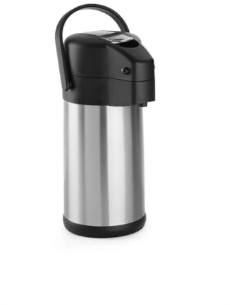HENDI Pumpkanne, Isolierkanne, mit Pumpsystem, 360° drehbarer Boden, Doppelwandige, Kaffekanne, Termoskanne, Teekanne, 3L, Edelstahl 18/10, Polypropylen, ø171x(H)373mm, silver