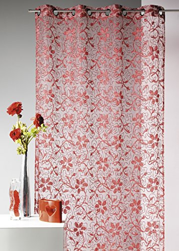 HomeMaison BOUCHARA Gesäumter Vorhang mit Blumendesign 140 x 240 cm Elfenbein
