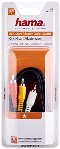 Hama Câble vidéo/audio (câble péritel mâle - 3 RCA mâles (vidéo et stéréo), avec bouton In/Out, longueur de câble de 1,5m) Noir/Rouge/Jaune/Blanc