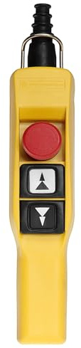 Schneider Electric Pendant control station, Harmony XAC, plastic, yellow, pistol grip, 2 booted push buttons with 2NO, 1 emergency stop NC