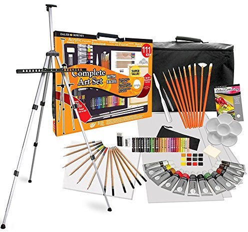 Daler Rowney - Set Completo de Pintura 111 Piezas y Set de Dibujo XXL con Caballete, Colores, lápices y Lienzo