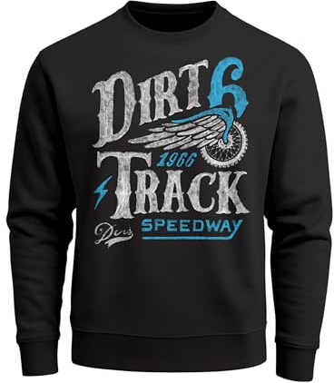 Neverless Herren Sweatshirt Dirt Track Biker Retro Vintage Rundhals-Pullover