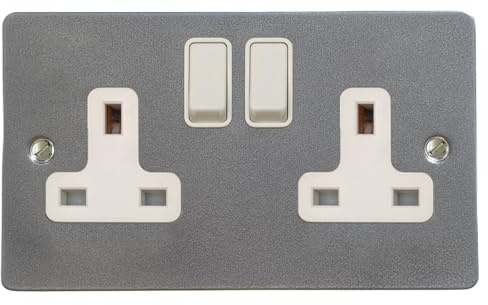 Flat Pewter Double Socket (White Switches) - FP10W