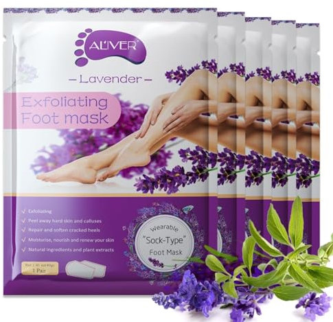 P-Beauty Fußmaske | Hauterneuernde Fußpeeling-Socken mit Lavendelextrakt | Ideal gegen Hornhaut, risse, raue Haut & Hühneraugen | Für samtweiche Füße | 5-Paar