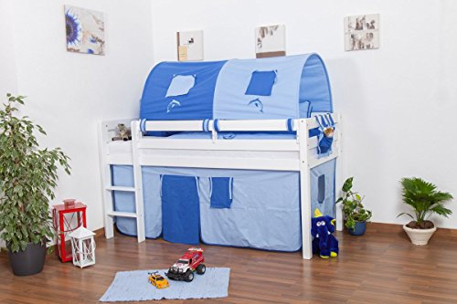 Kinderbett Hochbett Andi Buche Vollholz massiv weiß lackiert inkl. Rollrost - 90 x 200 cm