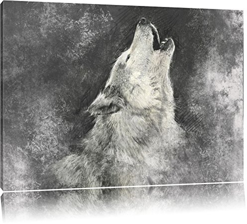 Pixxprint Heulender Wolf Kunst, Größe: 120x80cm, Leinwandbild, fertig gespannt, Wandbild, Dekoration, Kunstdruck, kein Poster