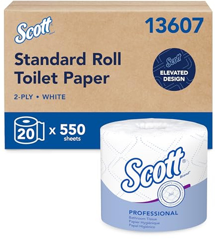Scott 13607 Standard Roll Bathroom Tissue, 2-Ply, 550 Sheets Per Roll (Case of 20 Rolls)