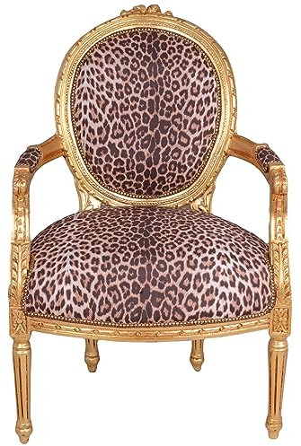 Königlicher Medaillon Sessel, Polstersessel, Armlehnensessel Rokoko Gold mit Leopardenmuster gepolstert cat521a16 Palazzo Exclusiv