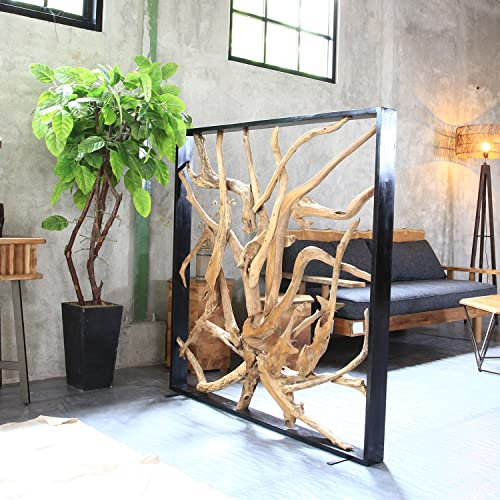 Maze Holz Raumteiler Teakholz 140x140 cm - Unikat in 100% Handarbeit - Sichtschutz Trennwand in Holzoptik Äste massiv als spanische Wand für Wohnzimmer Praxis Büro
