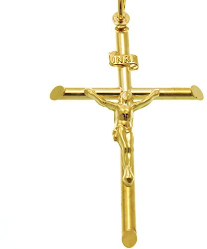 Alexander Castle Groß Solide 9ct 375 Gold Kruzifix Halskette Anhänger für Frauen & Männer - 48mm x 32mm - Kreuz Charme mit Schmuck Geschenk-Box - NUR ANHÄNGERSCHMUCK