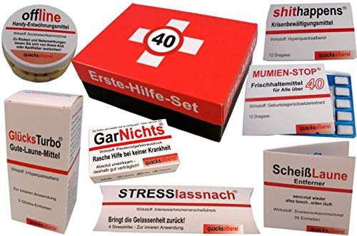 quacksalberei Erste Hilfe Set, Witziger Sanikasten zum 40. Geburtstag (8-teilig)