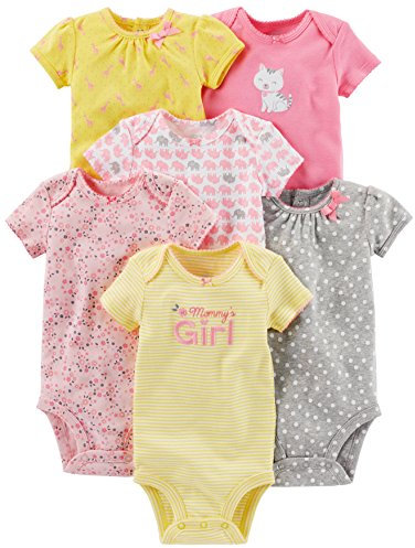 Simple Joys by Carter's 6-Pack Short-Sleeve Bodysuit Body, Rosa/Giallo, 12 Mesi (Pacco da 6) Bimba