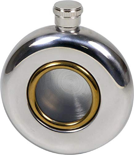 Flasque ronde en acier inoxydable poli avec fenêtre 5 oz 150 ml