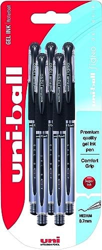 Uni-Ball 153486278 UM-151S Signo Gel Pens with Gel Grip, Black Gel, 0.7mm Stainless Steel Nib (Pack of 5)