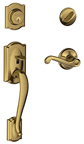 SCHLAGE Camelot Single Cylinder Handleset and Right Hand Flair Lever, Antique Brass (F60 CAM 609 FLA RH) Lock Company