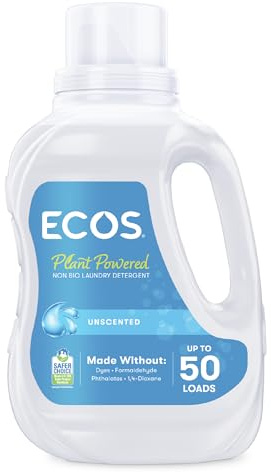 ECOS Laundry Detergent - Plant Based, for Sensitive Skin | Biodegradable, coconut derived, vegan – results at all temperatures, 50 loads, see listing for scent