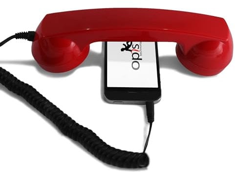 Opis 60s Micro: Retro Telefonhörer für Handy mit USB-C Adapter als Retro Headset für Android Smartphone und für iPhone 15 und Neuer in Rot