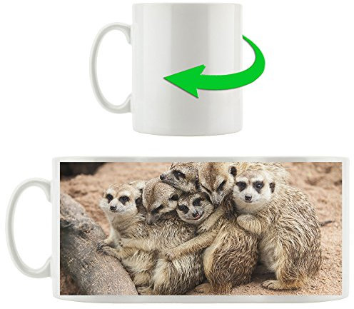 Stil.Zeit Möbel GmbH kuschelnde Erdmännchen, Motivtasse aus weißem Keramik 300ml, Tolle Geschenkidee zu jedem Anlass. Ihr Neuer Lieblingsbecher für Kaffe, Tee und Heißgetränke.