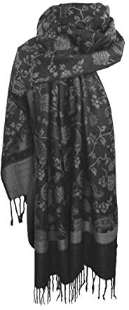 Nella-Mode Edler & Eleganter Schal, Stola; - Florales & Paisley-Muster; Anthrazit/Silber