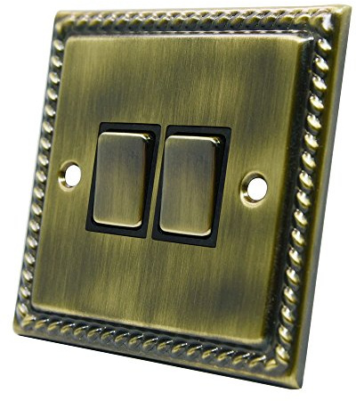 Alliance Electrical Georgian Antique Dark Brass 2 Gang 2 Way Light Switch - 10 Amp Double 2 Gang 2 Way Rocker Switch - ON-OFF-ON Operation - Bronze