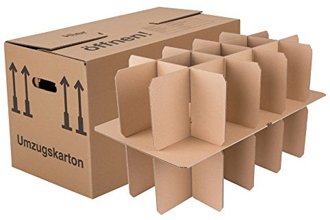 BB-Verpackungen 15 x Gläserkarton (Umzugskarton für Gläser, Flaschen und Tassen, 15-30 Fächer) - Sets zwischen 5 und 150 Stück