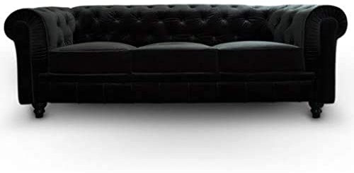 Menzzo Grand Canapé Chesterfield 3-Sitzer Sofa mit Samtbezug Schwarz