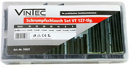 VINTEC 74527 Schrumpfschlauch-Set VT 127-tlg. (im praktischen Sortimentskasten, in 10 verschiedenen Größen, grau sortiert)