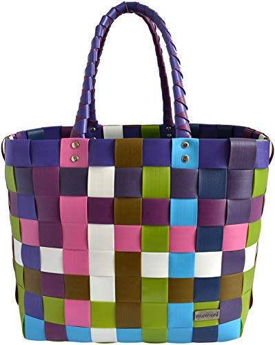 normani® Einkaufstasche Shopper geflochten aus Kunststoff - robuster Strandkorb Vintage Style 38cm x 25cm x 28cm Farbe Classic/Sweet