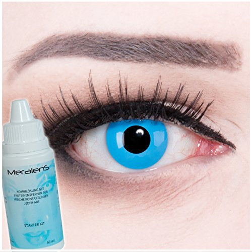 Meralens A0566 Sky blue Kontaktlinsen mit Pflegemittel mit Behälter. Perfekt zu Halloween, Fasching und Partys