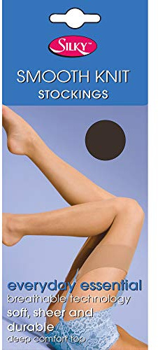 Silky Womens/Ladies Smooth Knit Stockings (1 Pairs) (Medium (5ft-5ft8”)) (Barely Black)