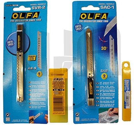 Olfa Taglierino professionale SAC1/SVR2 (30+45 gradi) con 1 lama + 20 lame di ricambio (etichetta in lingua italiana non garantita)