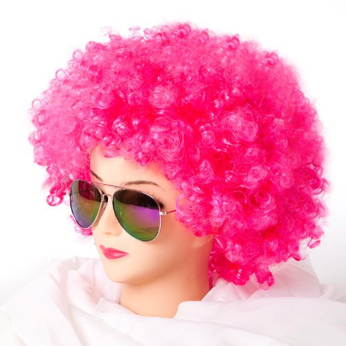 Cabaret Perücken Bob Afro Perücke Karneval Fasching Kostüm Chique Babe Locken (Afro Pink)