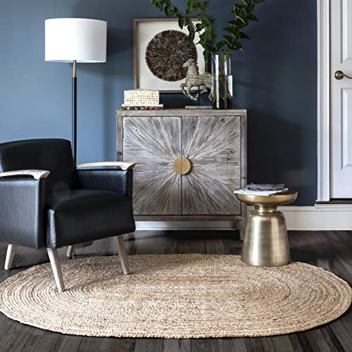 nuLOOM Rigo Handgewebter Bauernteppich aus Jute, 120cm x 180 cm Oval, Natur