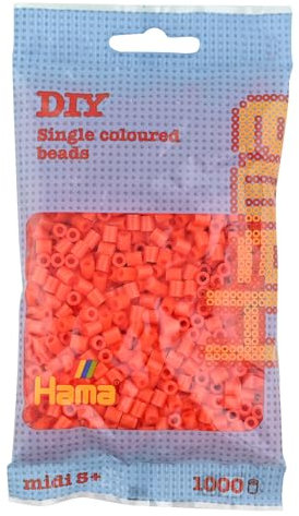 Hama Perlen 207-04 Bügelperlen Beutel mit ca. 1.000 Midi Bastelperlen mit Durchmesser 5 mm in Orange, kreativer Bastelspaß für Groß und Klein
