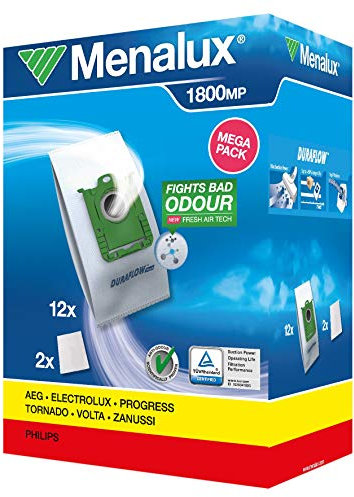 Original Markenware Menalux 1800 Megapack, 12 Staubbeutel, Duraflow fresh mit Anti-Odour, Passend u.a. für s-bag, UltraSilencer, ClassicSilence, ASP 71, APF 61, Essensio, ErgoClassic, US, ACS, AEO, AP