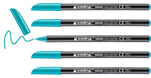 edding 1200 Fasermaler fein - türkis (blau) - 5 Stifte - Rundspitze 1 mm - Filzstift zum Zeichnen und Schreiben - für Schule, Mandala