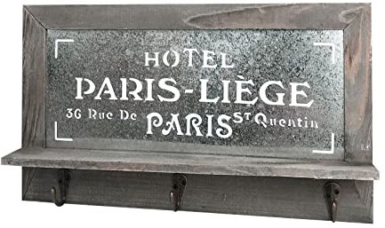 Quantio Nostalgisches Holz Schlüsselbrett Paris - Garderobe mit 3 Haken - Brett mit Ablage - Schlüsselablage BZW. Handy-Ablage - Hakenleiste