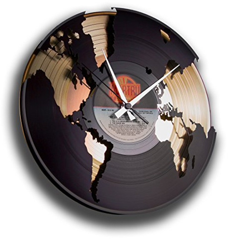 DISC'O'Clock Shallplattenuhr World Gold - Lautlos Wanduhr, einfach aufzuhängen. 100% Made in Italy Handwerkliches Produkt