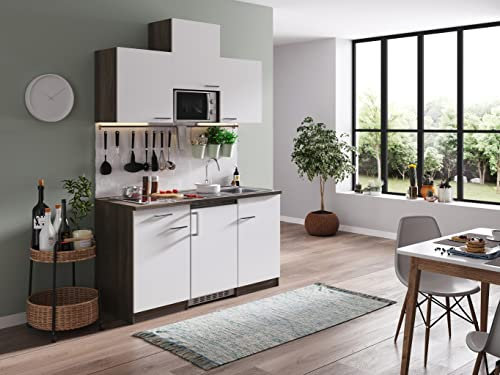 respekta Küchenzeile Oliver KB150EYWMIC Weiß 150 cm Breite mit Elektrogeräten