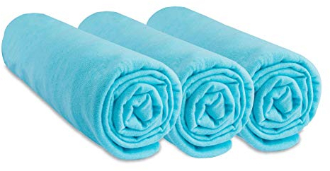 Lot de 3 Draps housse Coton pour lit Bébé 50x100 - 6 coloris disponibles (Turquoise)