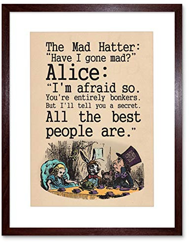 Wee Blue Coo QUOTE CARROLL BOOK ALICE WONDERLAND MAD HATTER TEA PARTY FRAMED PRINT F97X9832