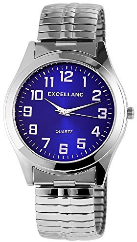 Excellanc Herren-Uhr Zugband Edelstahl Comfort fit Analog Quarz 2700001 (silberfarbig blau)